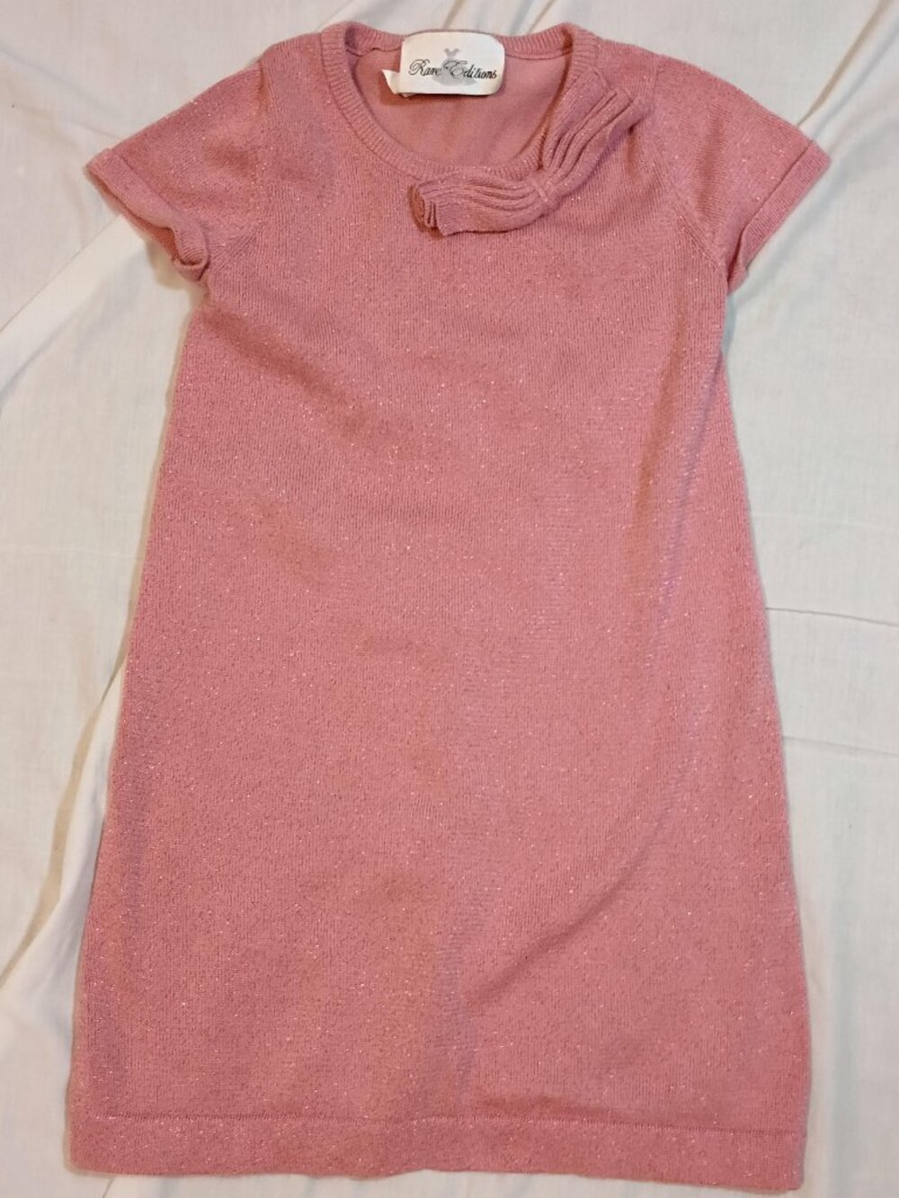 Rare Editions/Dress/Girls 4T/Pink/Metallic Knit Sweater Dress Bow Neck Holiday P